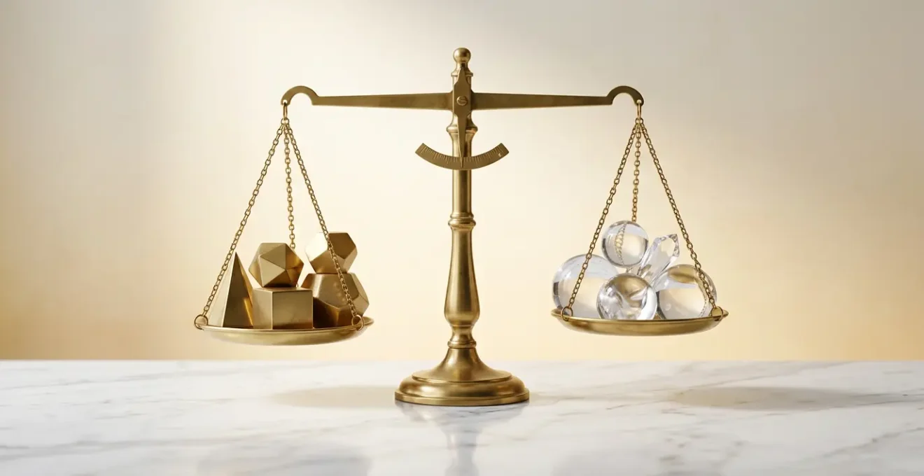 Équilibre symbolique entre qualité premium et confiance client dans une entreprise