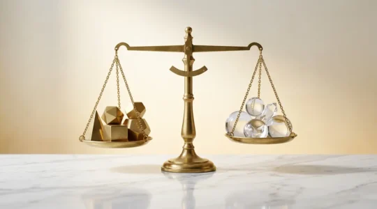 Équilibre symbolique entre qualité premium et confiance client dans une entreprise