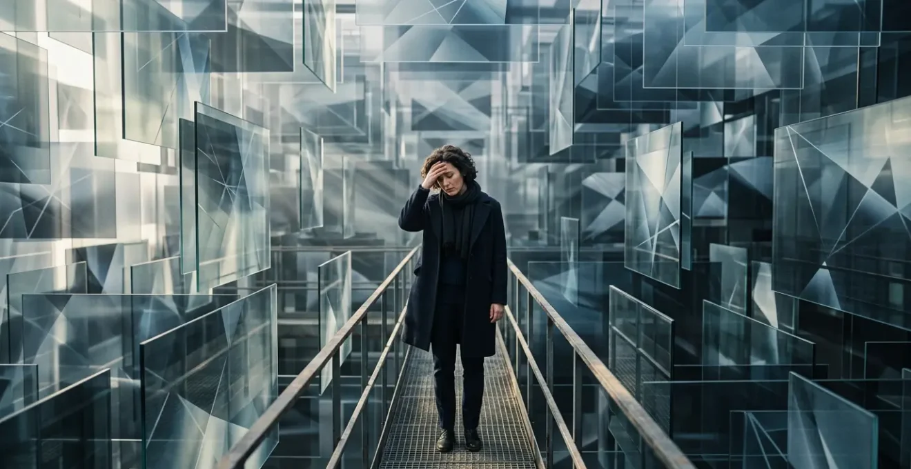 Utilisateur perdu devant une interface complexe avec multiples menus et chemins entrelacés