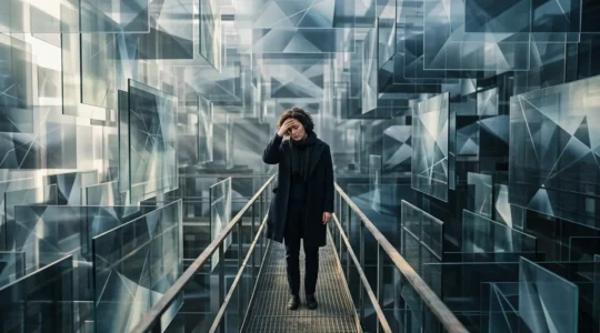 Utilisateur perdu devant une interface complexe avec multiples menus et chemins entrelacés