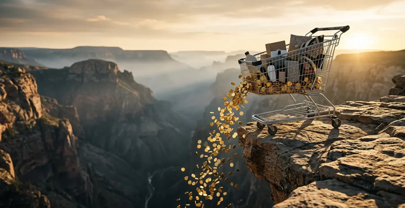 Visualisation métaphorique de la perte de revenus due au taux de rebond élevé sur les fiches produits e-commerce