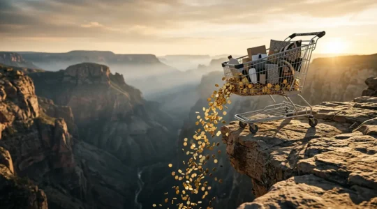 Visualisation métaphorique de la perte de revenus due au taux de rebond élevé sur les fiches produits e-commerce