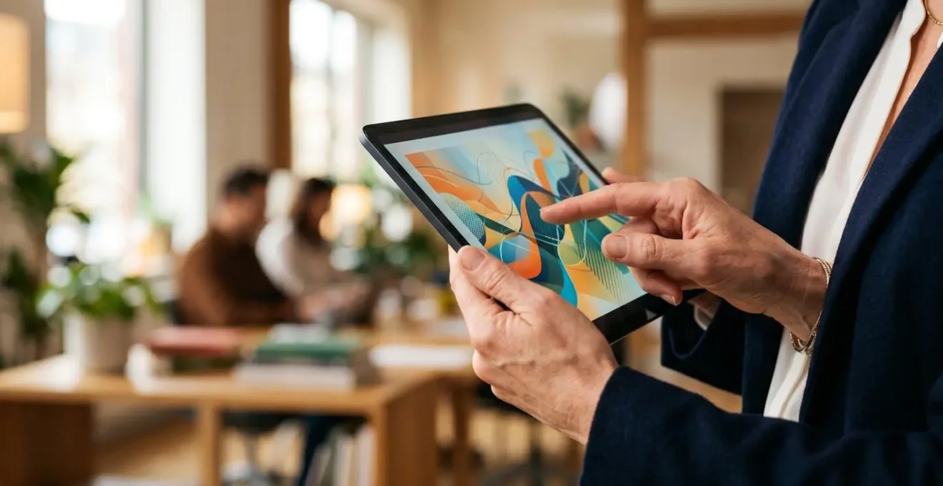 Gros plan sur des mains analysant des graphiques de tendances sur une tablette tactile