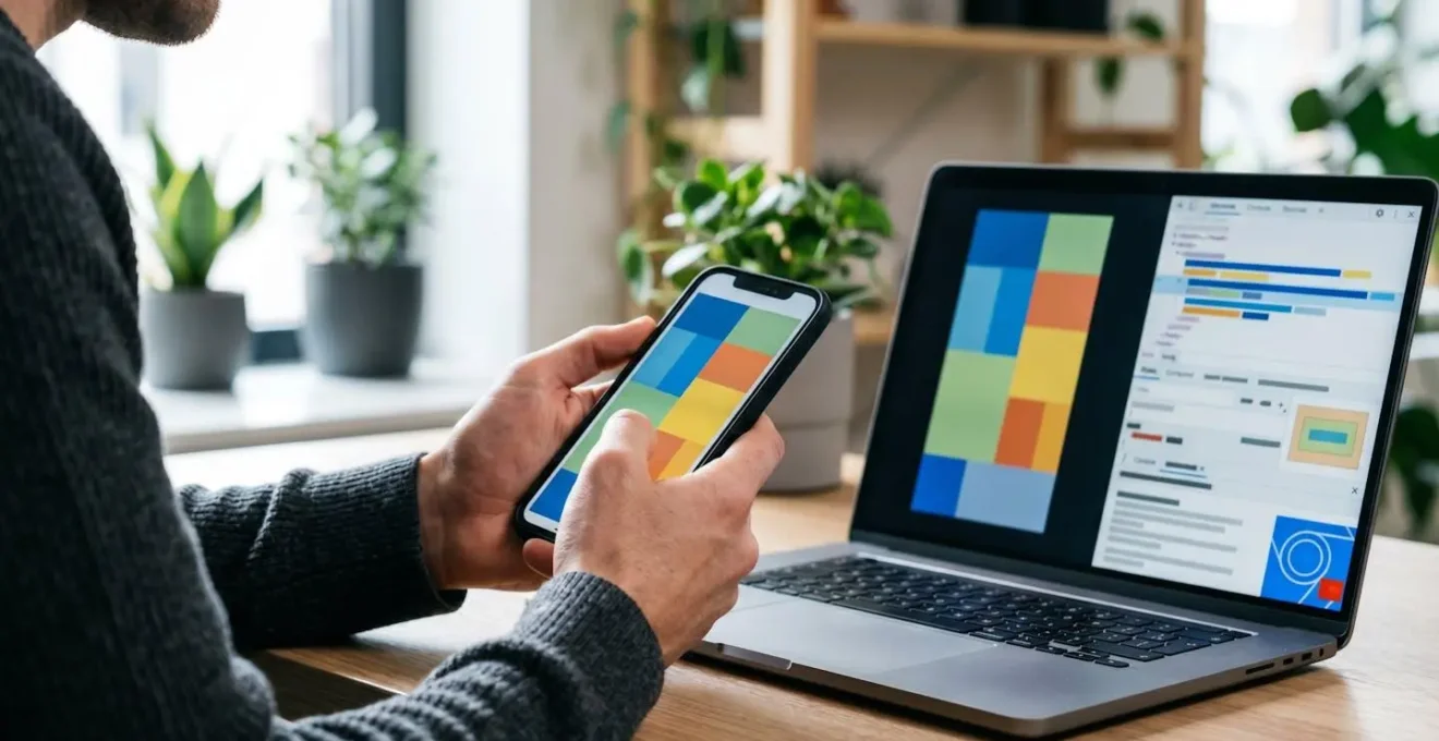 Comparaison visuelle entre émulateur Chrome et smartphone réel montrant les différences de rendu