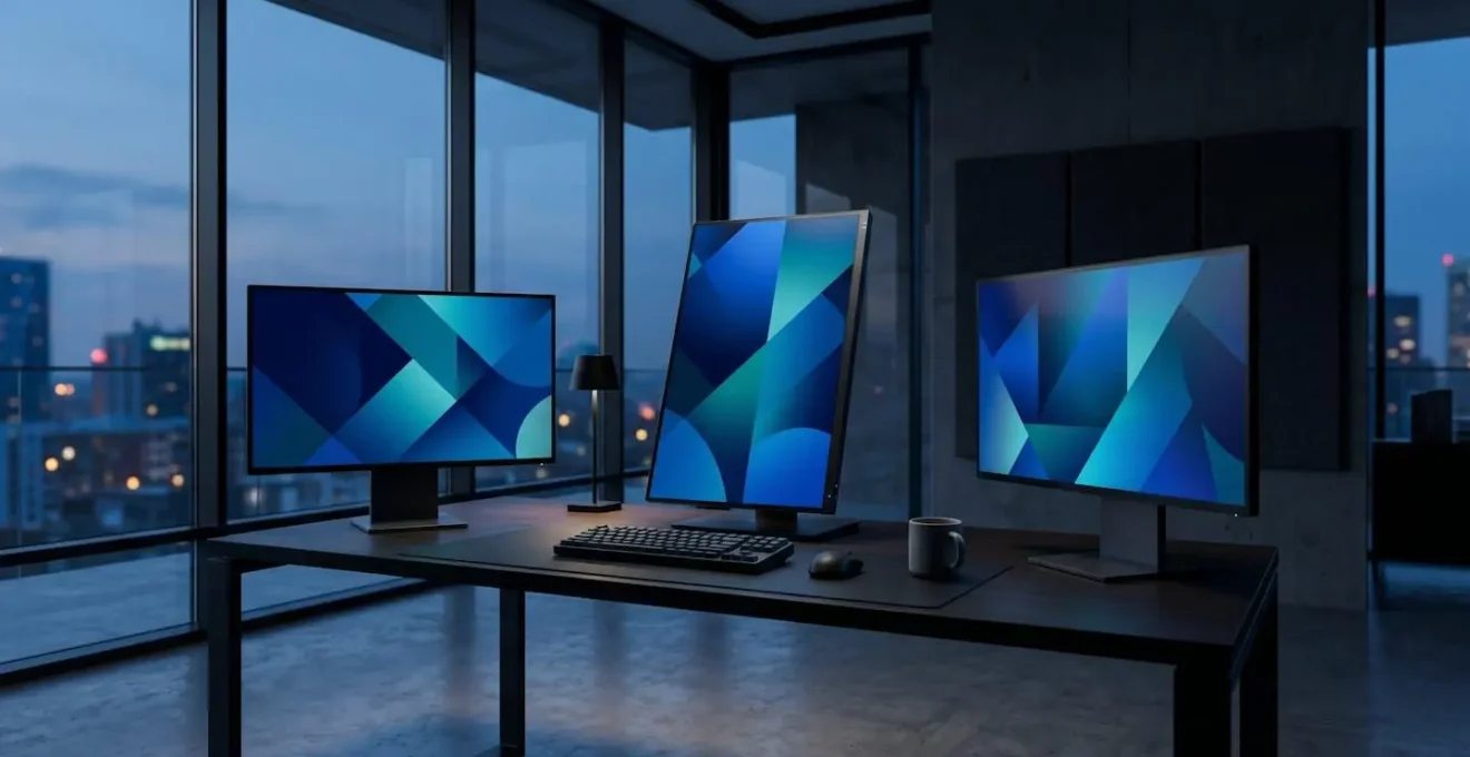 Écrans d'interface technologique en mode sombre avec variations de bleu