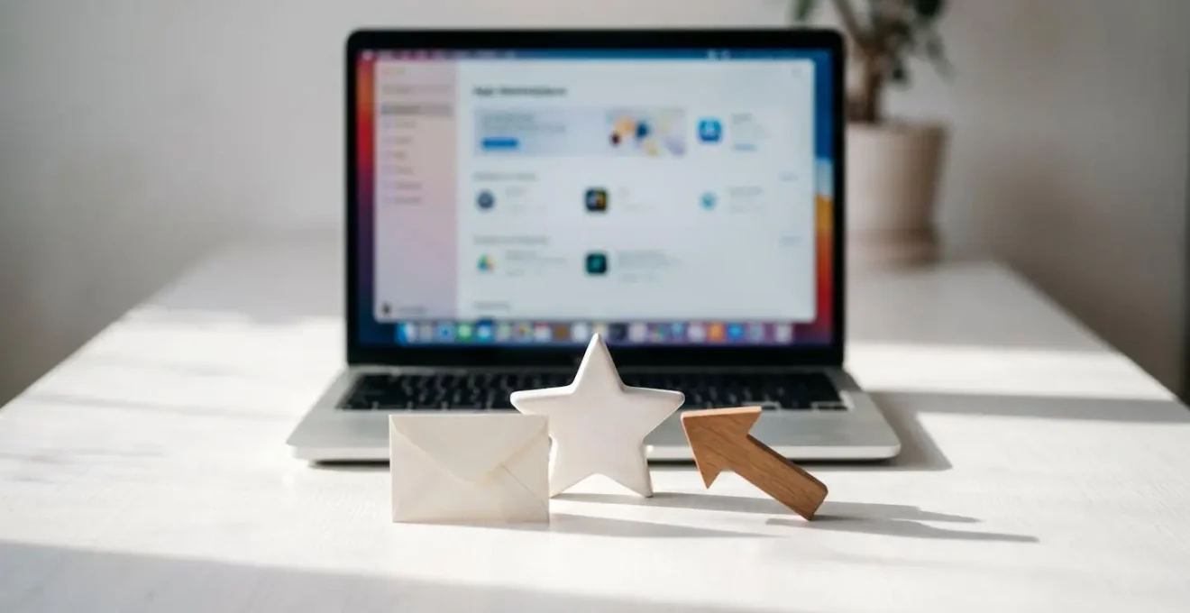 Écran d'ordinateur montrant l'interface de sélection d'applications Shopify, vue arrière trois-quarts