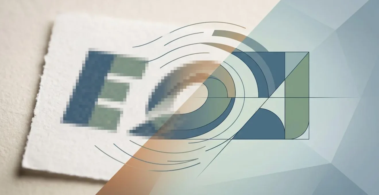 Processus de vectorisation manuelle d'un logo avec courbes de Bézier visibles